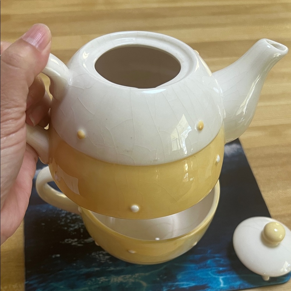 #0949+ Pacific Rim Vintage Hand Painted Yellow & Cream Teapot Set - Picture 4 of 13